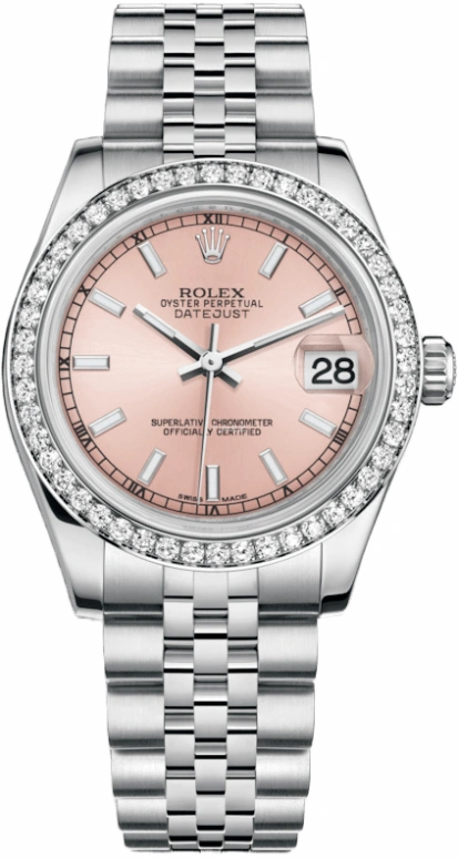 Rolex,Datejust 31 31mm,31mm,White Gold,Stainless Steel,Pink,Automatic,Day,48hours,178384,178384-0032