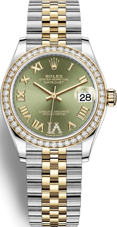 Rolex,Datejust 31 31mm,31mm,Yellow Gold,Stainless Steel,Green,Automatic,Day,55hours,278383RBR,278383RBR-0016