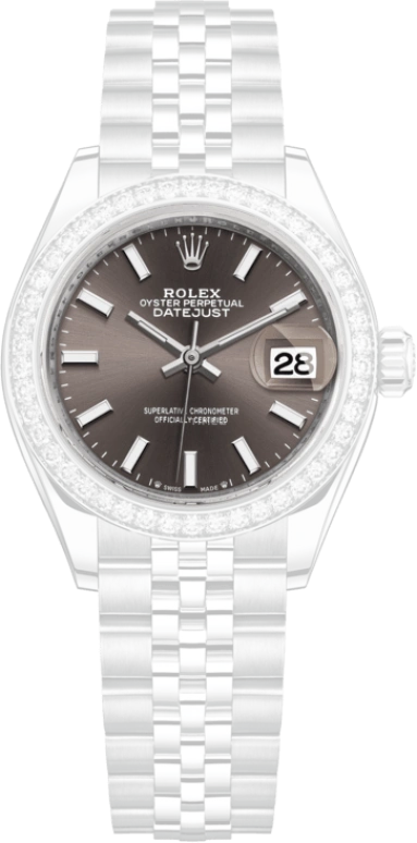 Rolex,Lady-Datejust 28mm,28mm,White Gold,Stainless Steel,Grey,Brown,Automatic,Day,55hours,279384RBR,279384RBR-0013