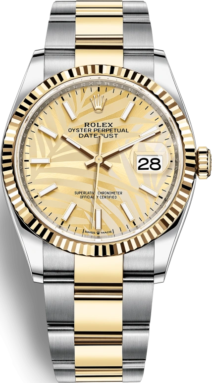 Rolex,Datejust 36 36mm,36mm,Yellow Gold,Stainless Steel,Champagne,Automatic,Day,70hours,126233,126233-0038