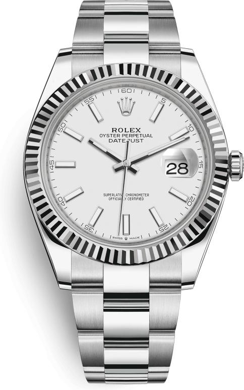 Rolex,Datejust 41 41mm,41mm,White Gold,Stainless Steel,White,Automatic,Day,70hours,126334,126334-0009