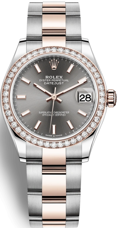 Rolex,Datejust 31 31mm,31mm,Stainless Steel,Everose Gold,Grey,Automatic,Day,55hours,278381RBR,278381RBR-0017