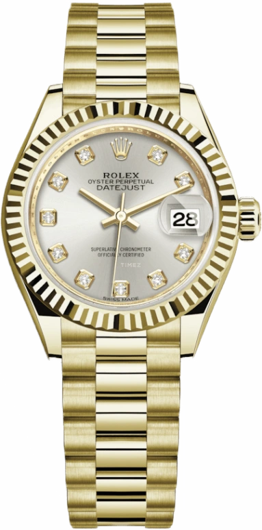 Rolex,Lady-Datejust 28mm,28mm,Yellow Gold,Silver,Automatic,Day,55hours,279178,279178-0015