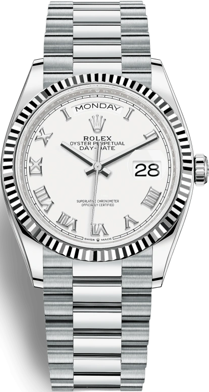 Rolex,Day-Date 36 36mm,36mm,Platinum,White,Automatic,Date,Day,128236,128236-0007