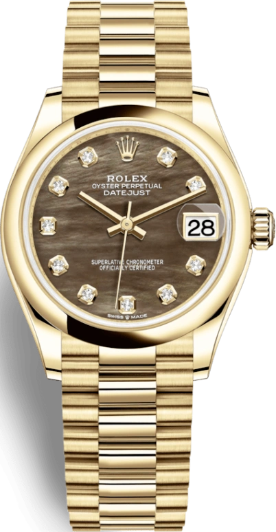 Rolex,Datejust 31 31mm,31mm,Yellow Gold,Black,Automatic,Day,55hours,278248,278248-0038