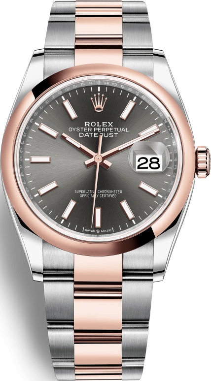Rolex,Datejust 36 36mm,36mm,Rose Gold,Stainless Steel,Grey,Automatic,Day,70hours,126201,126201-0014
