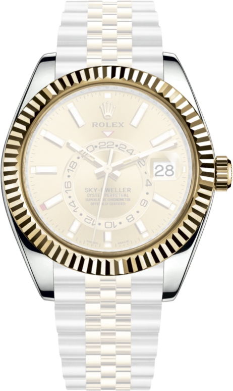 Rolex,Sky-Dweller 42mm,42mm,Yellow Gold,Stainless Steel,Champagne,Automatic,Annual Calendar,Month,Date,326933,326933-0004