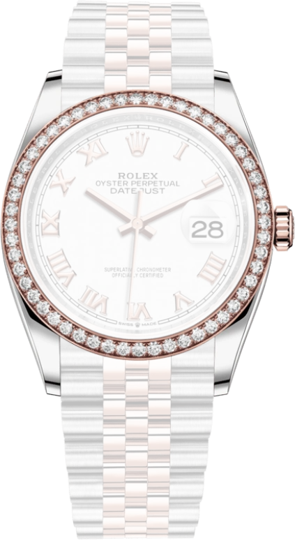 Rolex,Datejust 36 36mm,36mm,Rose Gold,Stainless Steel,White,Automatic,Day,70hours,126281RBR,126281RBR-0003