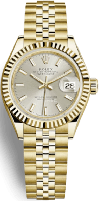 Rolex,Lady-Datejust 28mm,28mm,Yellow Gold,Silver,Automatic,Day,55hours,279178,279178-0006