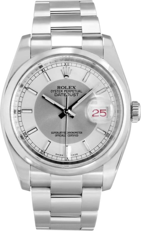 Rolex,Datejust 36 36mm,36mm,Stainless Steel,Silver,Grey,Automatic,Day,48hours,116200 Silver Tuxedo Oyster