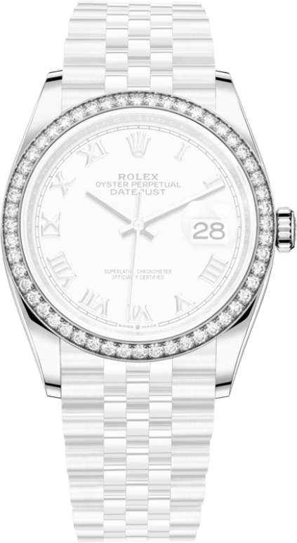 Rolex,Datejust 36 36mm,36mm,White Gold,Stainless Steel,White,Automatic,Day,70hours,126284RBR,126284RBR-0017