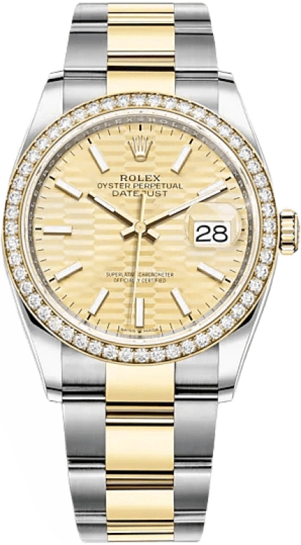 Rolex,Datejust 36 36mm,36mm,Yellow Gold,Stainless Steel,Champagne,Automatic,Day,70hours,126283RBR,126283RBR-0026