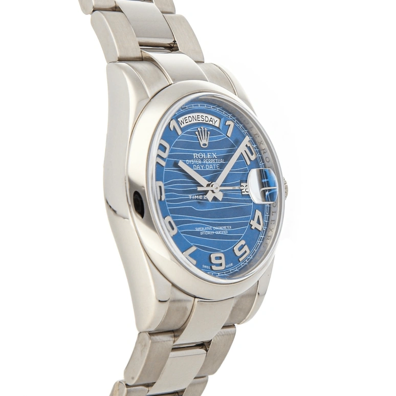 Rolex,Day-Date 36 36mm,36mm,White Gold,Blue,Automatic,Date,Day,118209,118209-Blue Wave