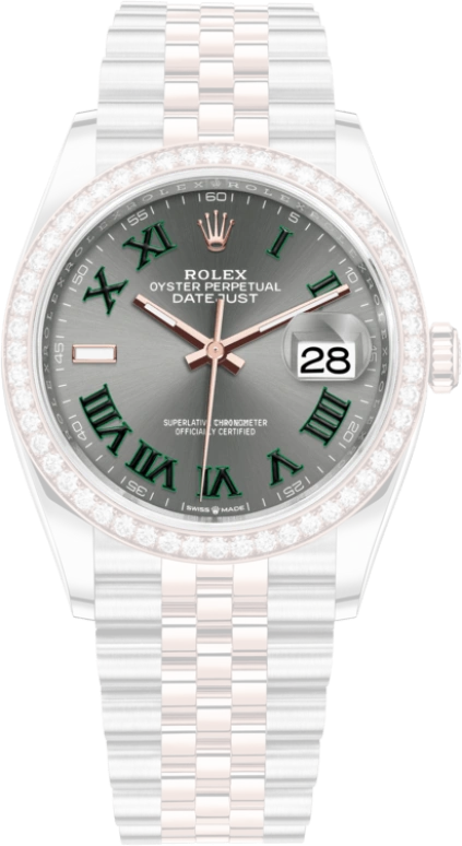 Rolex,Datejust 36 36mm,36mm,Rose Gold,Stainless Steel,Grey,Automatic,Day,70hours,126281RBR,126281RBR-0017