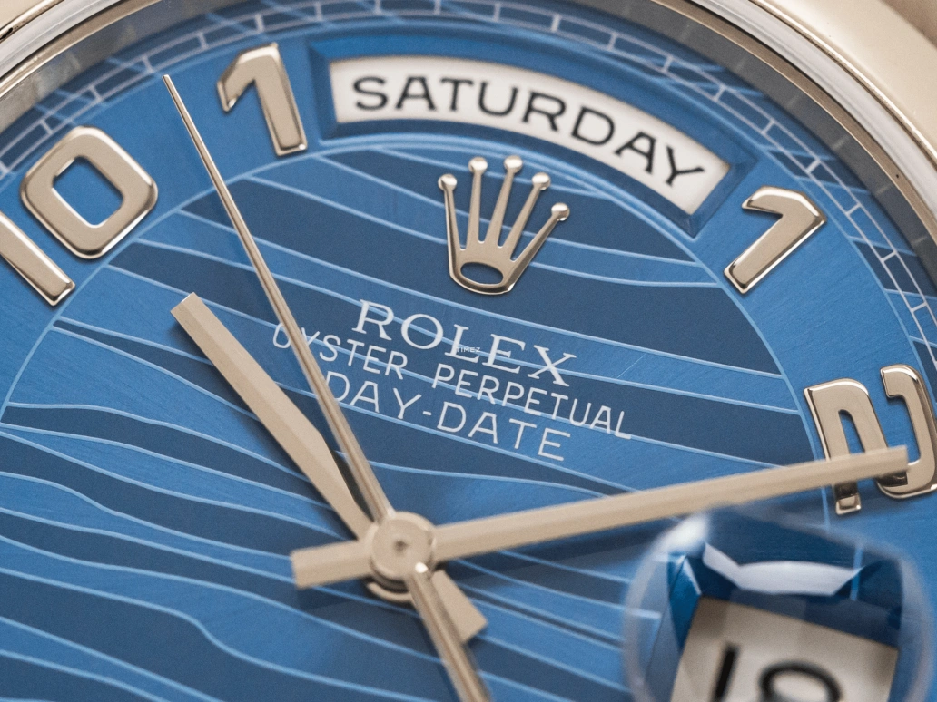 Rolex,Day-Date 36 36mm,36mm,White Gold,Blue,Automatic,Date,Day,118209,118209-Blue Wave
