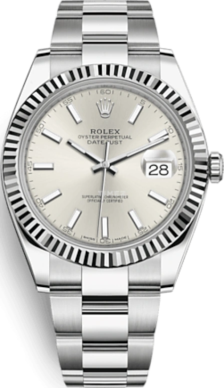 Rolex,Datejust 41 41mm,41mm,White Gold,Stainless Steel,Silver,Automatic,Day,70hours,Luis Suárez,126334,126334-0003