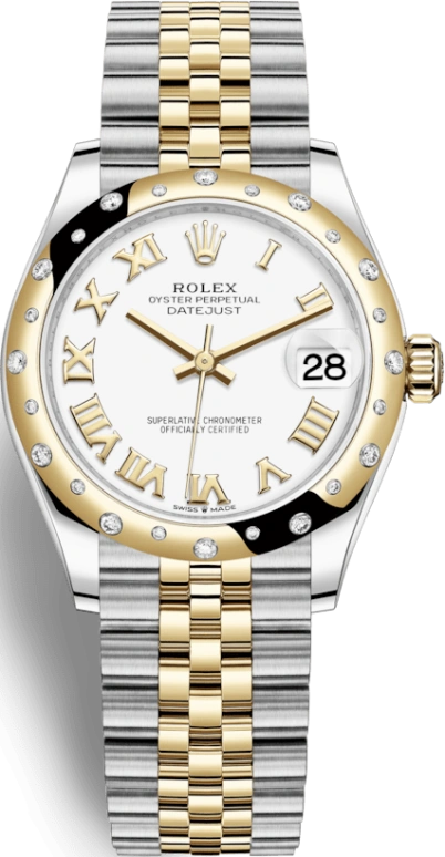 Rolex,Datejust 31 31mm,31mm,Yellow Gold,Stainless Steel,White,Automatic,Day,55hours,278343RBR,278343RBR-0002