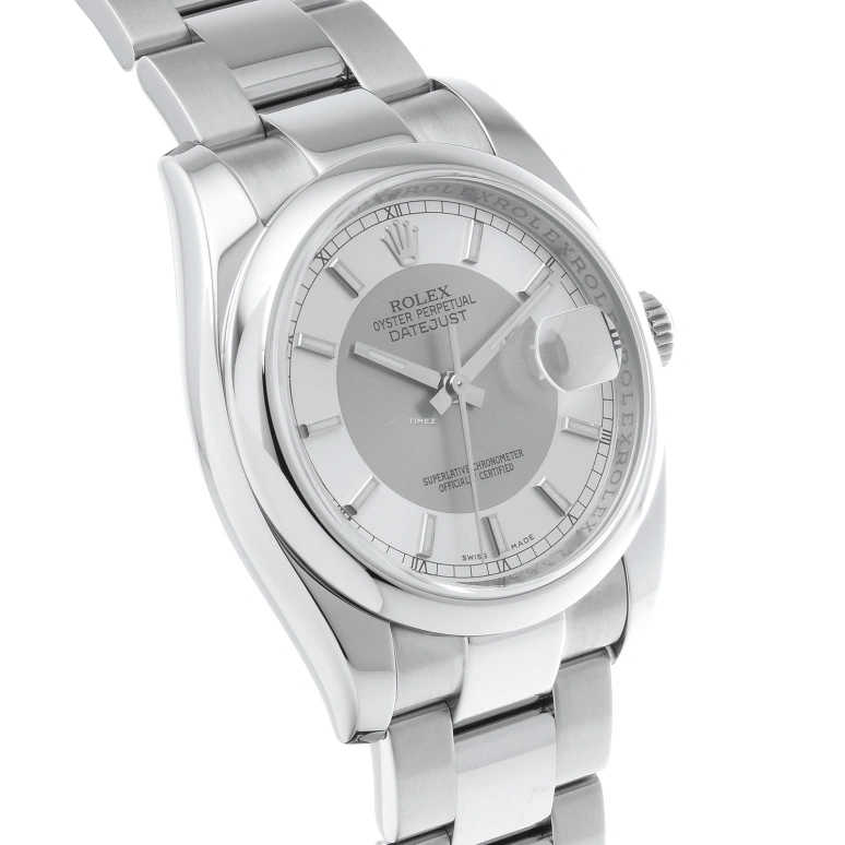 Rolex,Datejust 36 36mm,36mm,Stainless Steel,Silver,Grey,Automatic,Day,48hours,116200 Silver Tuxedo Oyster
