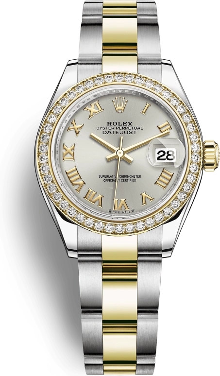 Rolex,Lady-Datejust 28mm,28mm,Yellow Gold,Oystersteel,Silver,Automatic,Day,55hours,279383RBR,279383RBR-0006