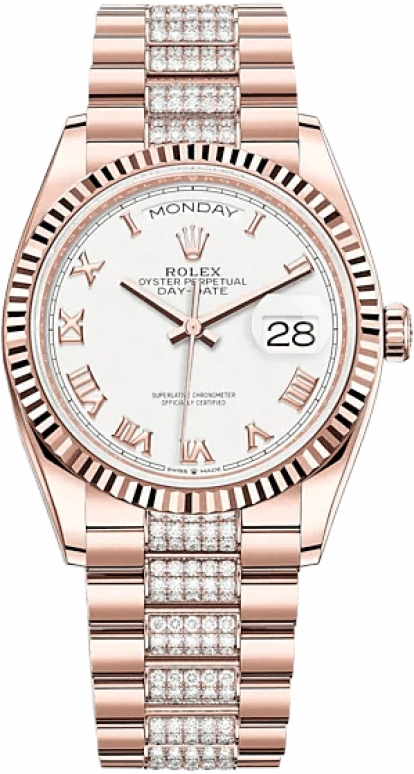 Rolex,Day-Date 36 36mm,36mm,Rose Gold,White,Automatic,Date,Day,128235,128235-0053