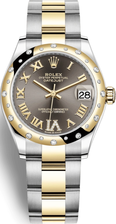 Rolex,Datejust 31 31mm,31mm,Yellow Gold,Stainless Steel,Grey,Automatic,Day,55hours,278343RBR,278343RBR-0017