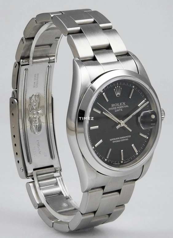 Rolex,Date 34mm,34mm,Stainless Steel,Black,Automatic,Day,48hours,15200 Black