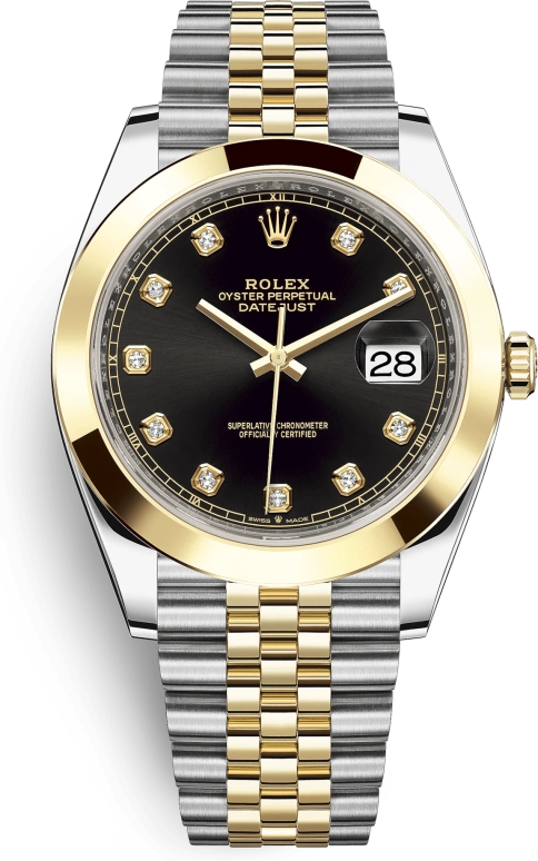 Rolex,Datejust 41 41mm,41mm,Yellow Gold,Stainless Steel,Black,Automatic,Day,70hours,126303,126303-0006