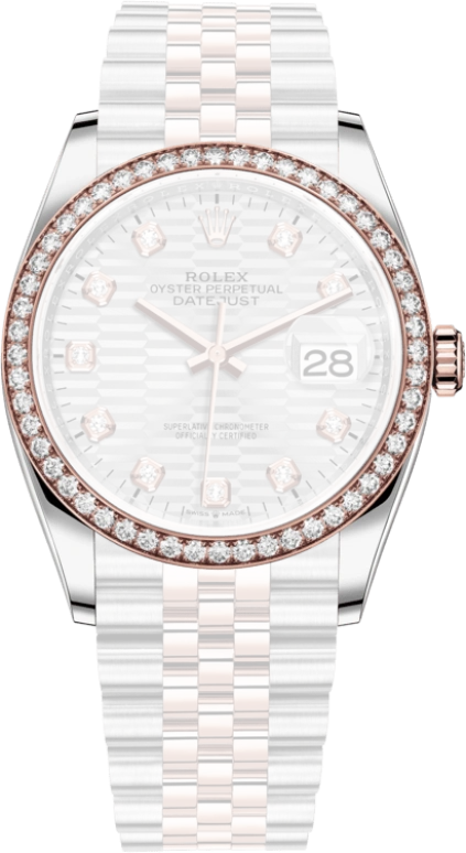 Rolex,Datejust 36 36mm,36mm,Rose Gold,Stainless Steel,Silver,Automatic,Day,70hours,126281RBR,126281RBR-0027