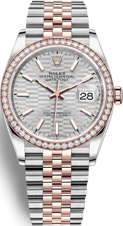 Rolex,Datejust 36 36mm,36mm,Rose Gold,Stainless Steel,Silver,Automatic,Day,70hours,126281RBR,126281RBR-0021