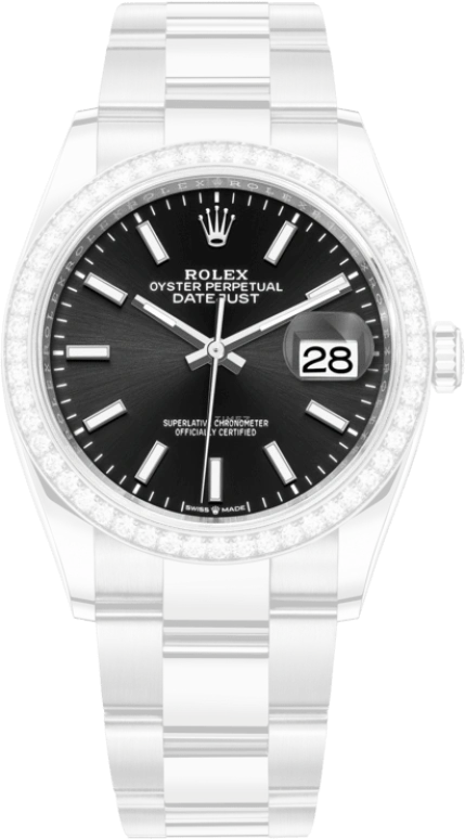 Rolex,Datejust 36 36mm,36mm,White Gold,Stainless Steel,Black,Automatic,Day,70hours,126284RBR,126284RBR-0008