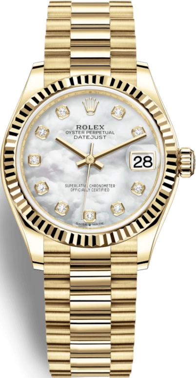 Rolex,Datejust 31 31mm,31mm,Yellow Gold,White,Automatic,Day,55hours,278278,278278-0010
