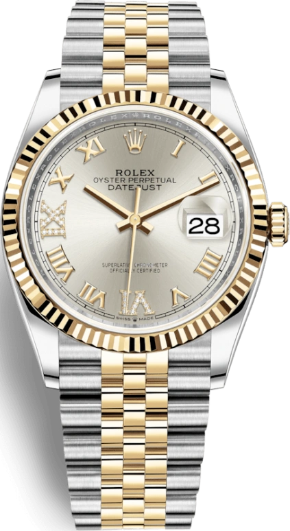 Rolex,Datejust 36 36mm,36mm,Yellow Gold,Stainless Steel,Silver,Automatic,Day,70hours,126233,126233-0031