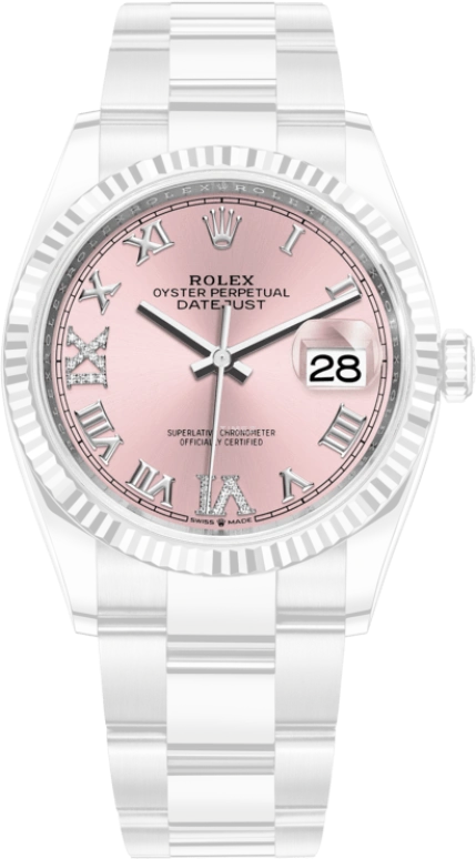 Rolex,Datejust 36 36mm,36mm,White Gold,Stainless Steel,Pink,Automatic,Day,70hours,126234,126234-0032