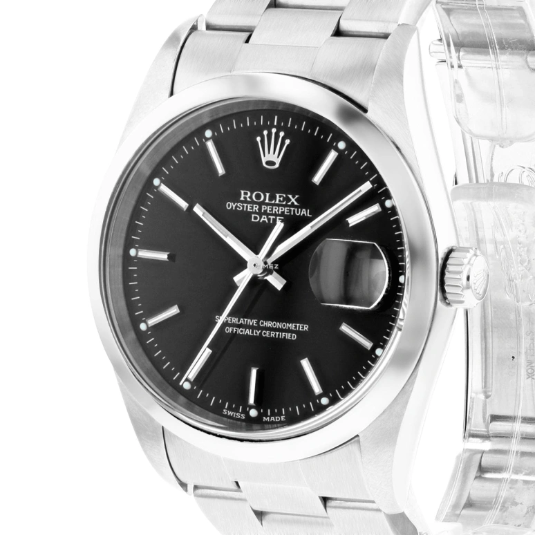 Rolex,Date 34mm,34mm,Stainless Steel,Black,Automatic,Day,48hours,15200 Black