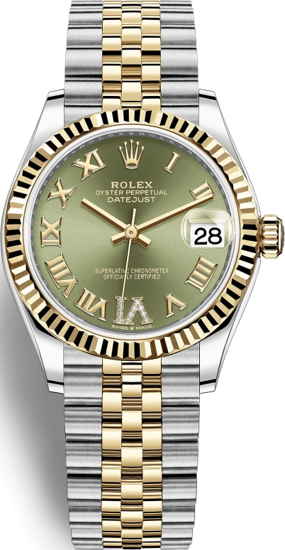 Rolex,Datejust 31 31mm,31mm,Yellow Gold,Stainless Steel,Green,Automatic,Day,55hours,278273,278273-0016