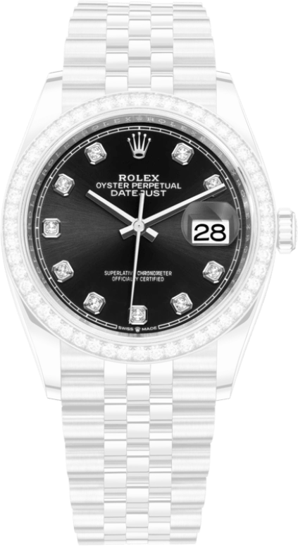 Rolex,Datejust 36 36mm,36mm,White Gold,Stainless Steel,Black,Automatic,Day,70hours,126284RBR,126284RBR-0019