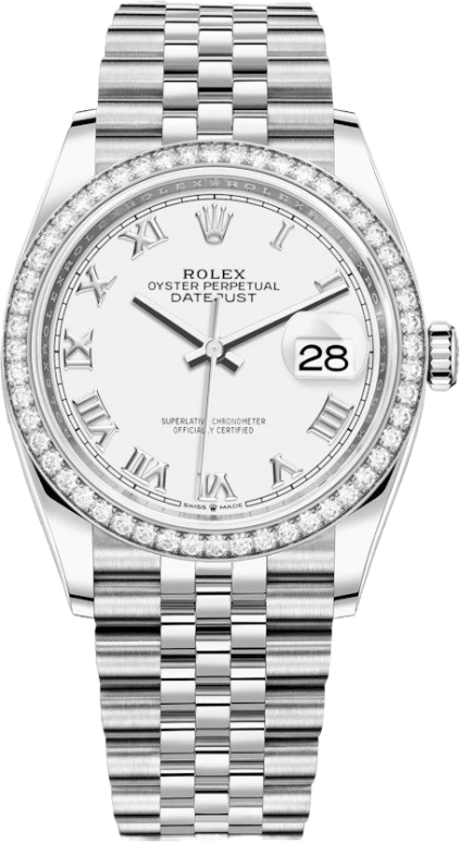 Rolex,Datejust 36 36mm,36mm,White Gold,Stainless Steel,White,Automatic,Day,70hours,126284RBR,126284RBR-0017