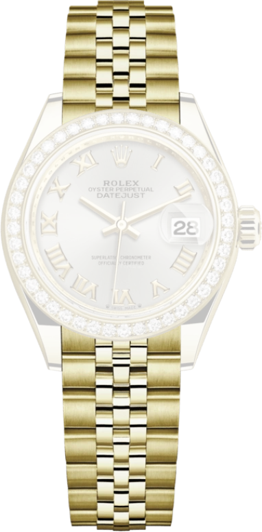 Rolex,Lady-Datejust 28mm,28mm,Yellow Gold,Silver,Automatic,Day,55hours,279138RBR,279138RBR-0018