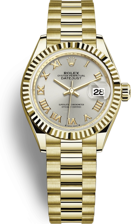 Rolex,Lady-Datejust 28mm,28mm,Yellow Gold,Silver,Automatic,Day,55hours,279178,279178-0020