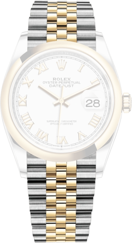 Rolex,Datejust 36 36mm,36mm,Yellow Gold,Stainless Steel,White,Automatic,Day,70hours,126203,126203-0029