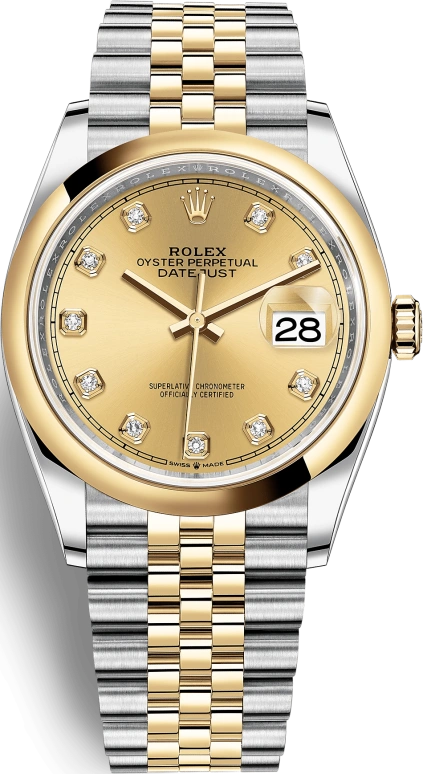 Rolex,Datejust 36 36mm,36mm,Yellow Gold,Stainless Steel,Champagne,Automatic,Day,70hours,126203,126203-0017
