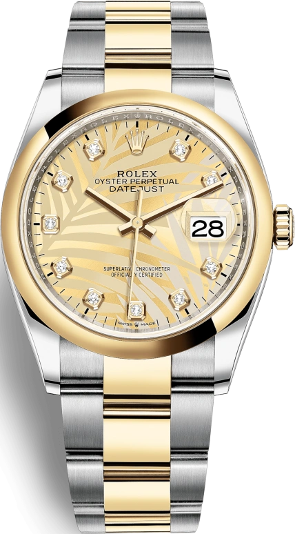 Rolex,Datejust 36 36mm,36mm,Yellow Gold,Stainless Steel,Champagne,Automatic,Day,70hours,126203,126203-0044
