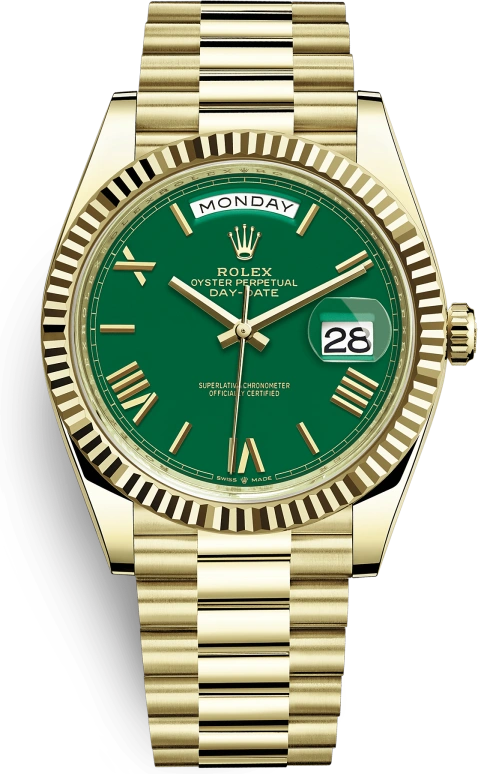Rolex,Day-Date 40 40mm,40mm,Yellow Gold,Green,Automatic,Date,Day,228238,228238-0061