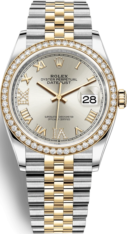 Rolex,Datejust 36 36mm,36mm,Yellow Gold,Stainless Steel,Silver,Automatic,Day,70hours,126283RBR,126283RBR-0017