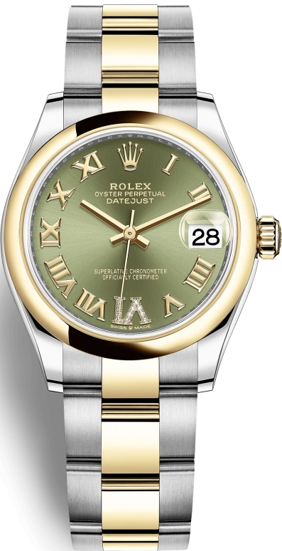Rolex,Datejust 31 31mm,31mm,Yellow Gold,Stainless Steel,Green,Automatic,Day,55hours,278243,278243-0015