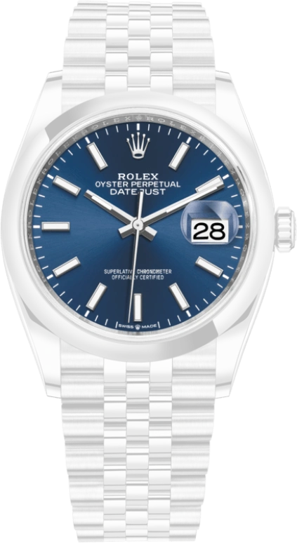 Rolex,Datejust 36 36mm,36mm,Stainless Steel,Blue,Automatic,Day,70hours,126200,126200-0005