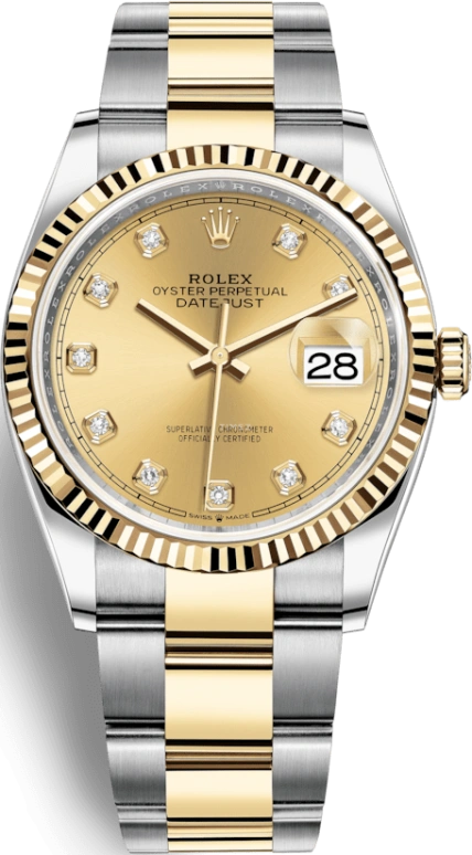 Rolex,Datejust 36 36mm,36mm,Yellow Gold,Stainless Steel,Champagne,Automatic,Day,70hours,126233,126233-0018