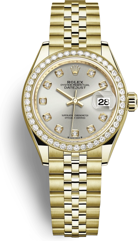 Rolex,Lady-Datejust 28mm,28mm,Yellow Gold,Silver,Automatic,Day,55hours,279138RBR,279138RBR-0020
