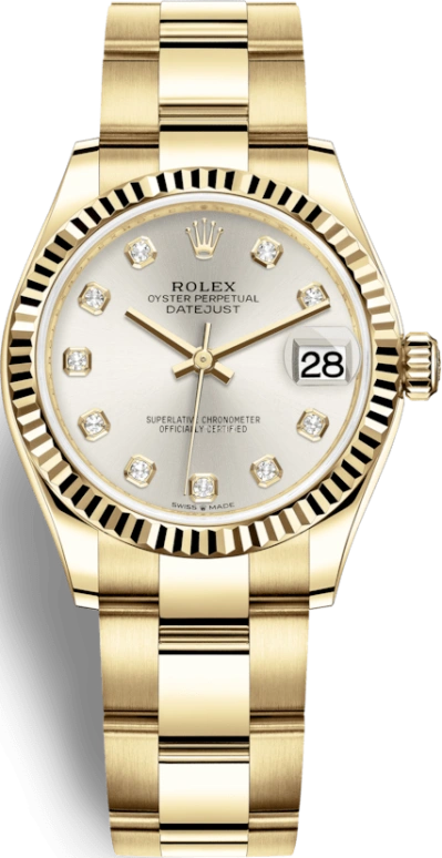 Rolex,Datejust 31 31mm,31mm,Yellow Gold,Silver,Automatic,Day,55hours,278278,278278-0033