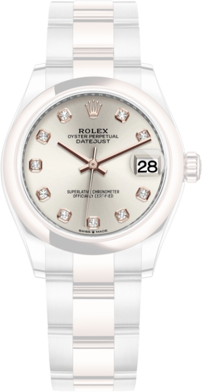 Rolex,Datejust 31 31mm,31mm,Rose Gold,Stainless Steel,Silver,Automatic,Day,55hours,278241,278241-0015